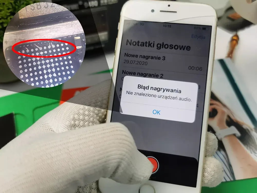 iPhone 7 z błędem nagrywania — naprawa układu audio