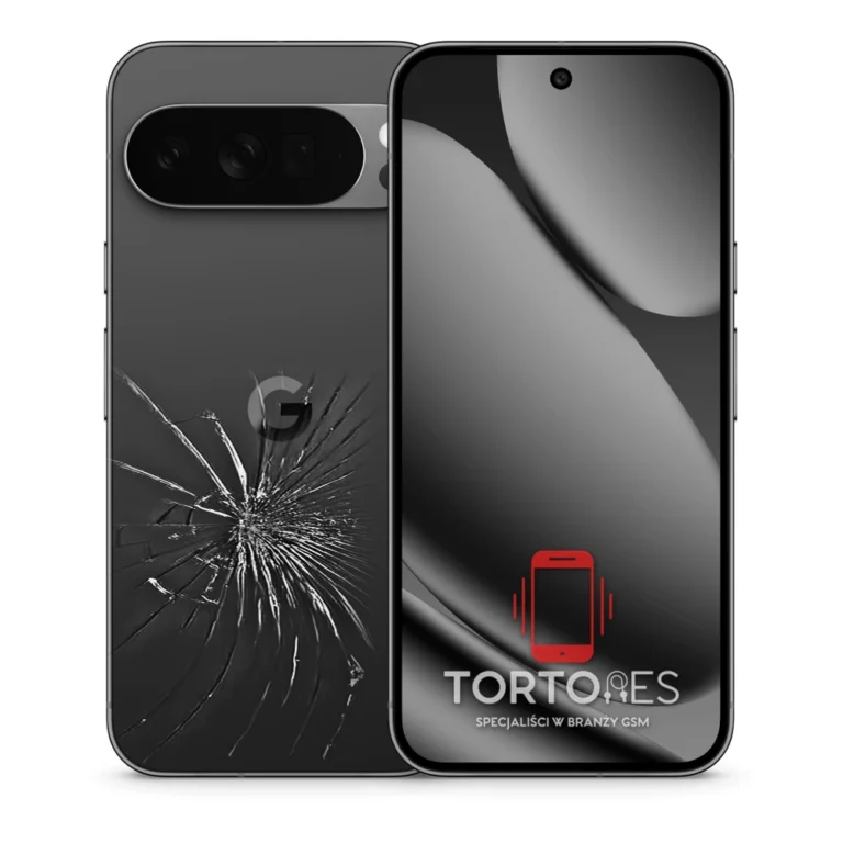 Google Pixel 10 Pro XL z ilustracją pękniętej tylnej klapki - wymiana zbitej klapki