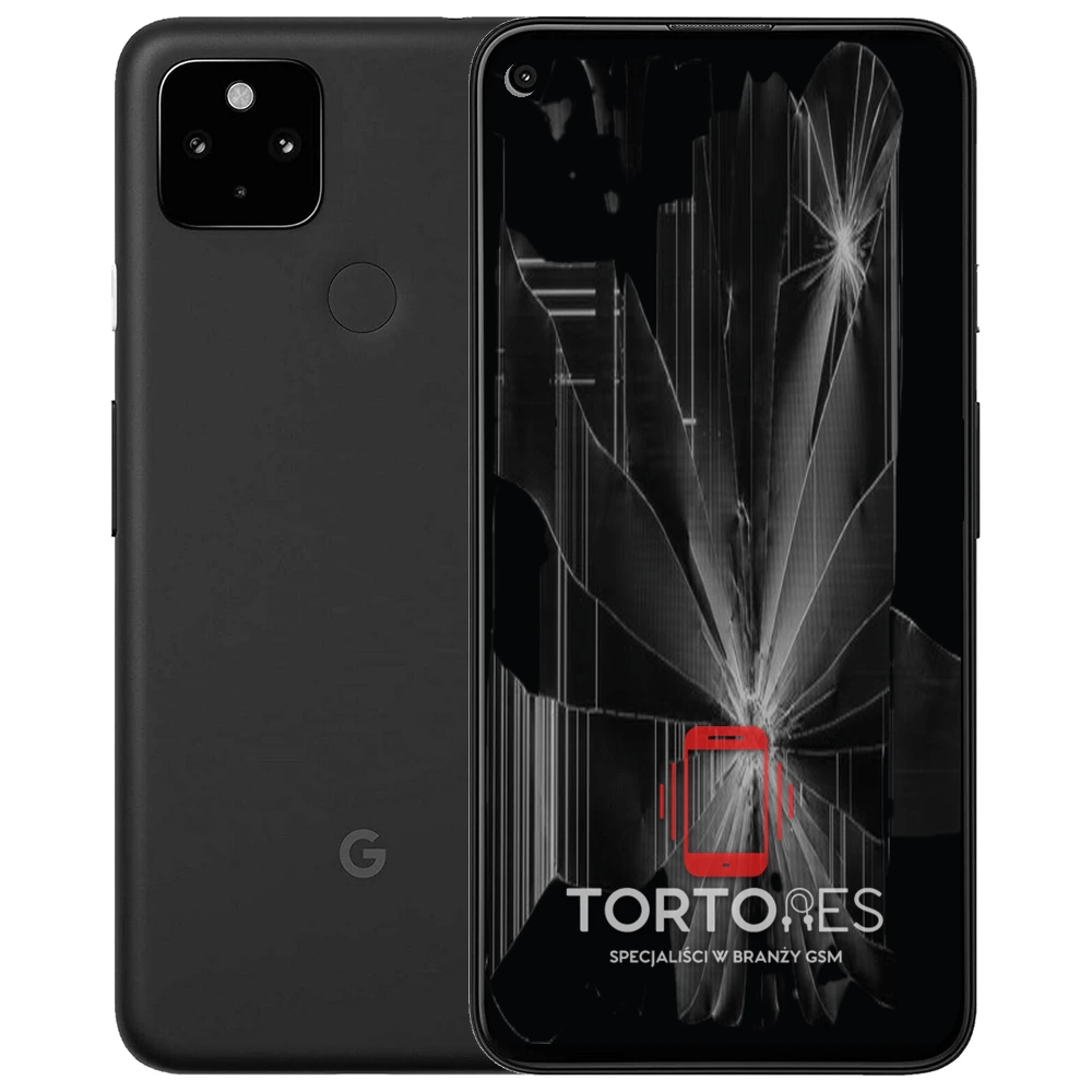 Google Pixel 4a 5G z ilustracją pękniętego wyświetlacza - wymiana zbitego wyświetlacza