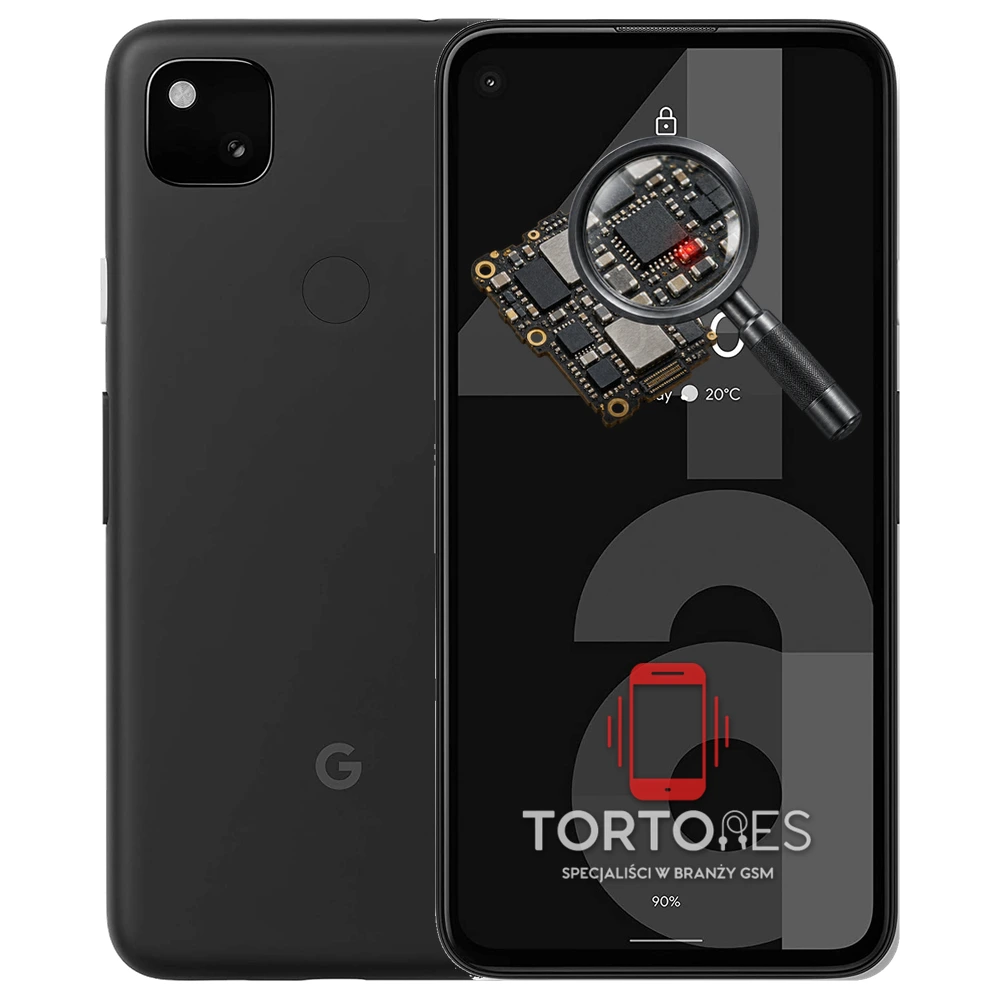 Google Pixel 4a z symbolem diagnostyki - diagnoza telefonu