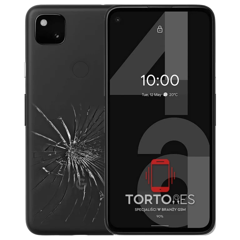 Google Pixel 4a z ilustracją pękniętej tylnej klapki - wymiana zbitej klapki