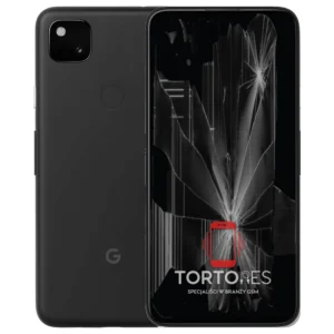 Google Pixel 4a z ilustracją pękniętego wyświetlacza - wymiana zbitego wyświetlacza