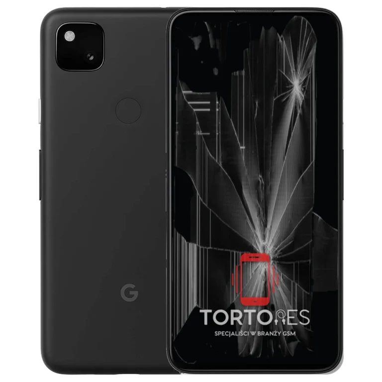 Google Pixel 4a z ilustracją pękniętego wyświetlacza - wymiana zbitego wyświetlacza