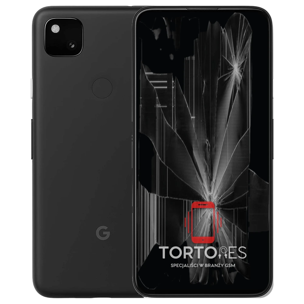 Google Pixel 4a z ilustracją pękniętego wyświetlacza - wymiana zbitego wyświetlacza