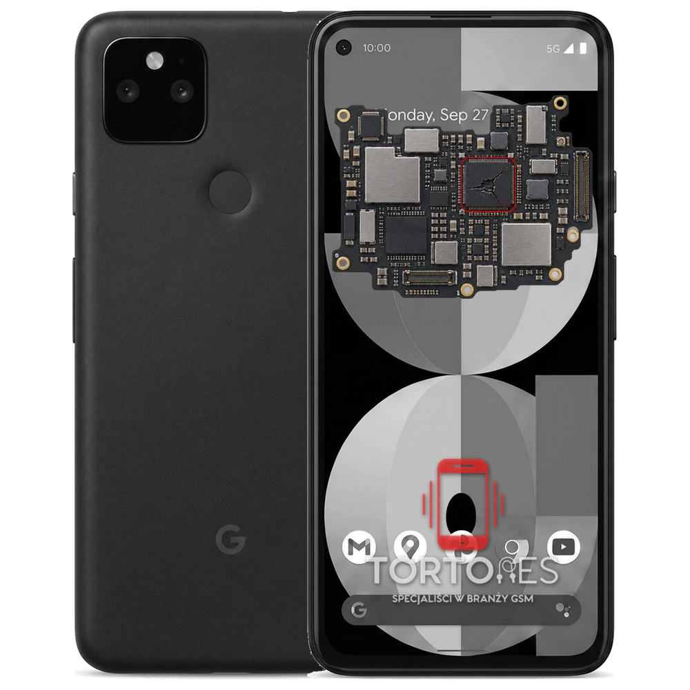 Google Pixel 5a 5G z ilustracją płyty głównej - naprawa płyty głównej