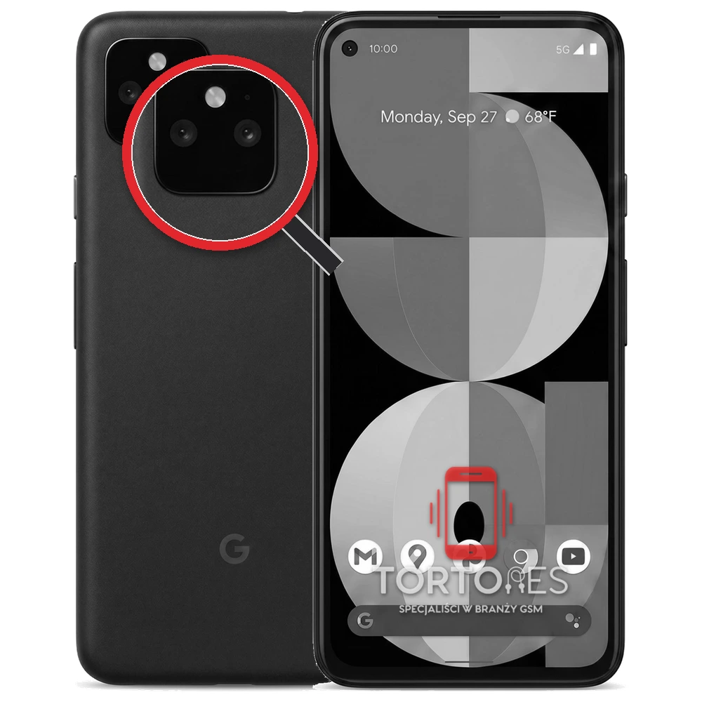 Google Pixel 5a 5G z lupą na tylnych aparatach - wymiana tylnej kamery
