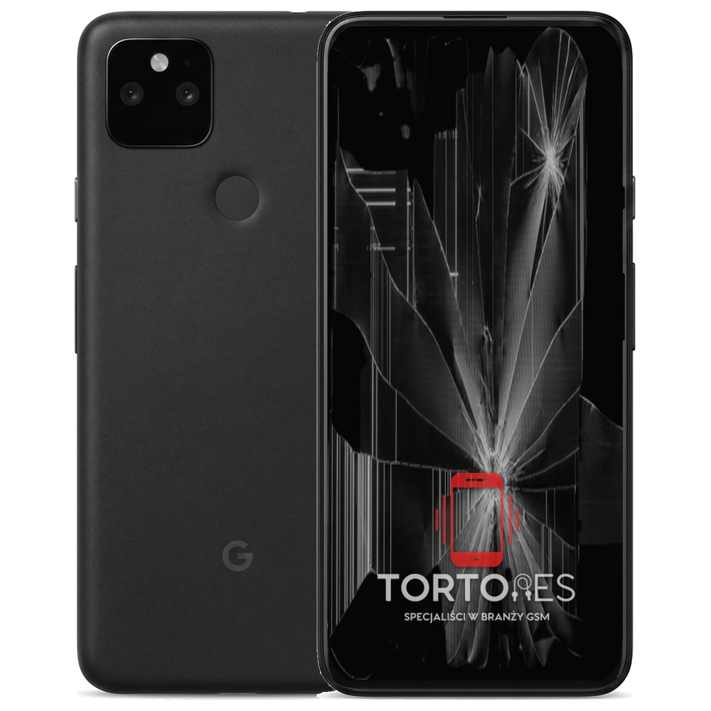 Google Pixel 5a 5G z ilustracją pękniętego wyświetlacza - wymiana zbitego wyświetlacza