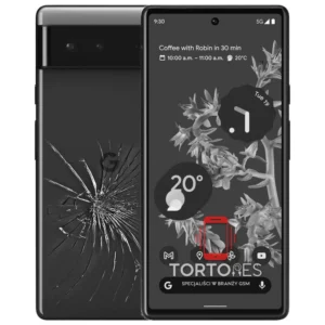 Google Pixel 6 z ilustracją pękniętej tylnej klapki - wymiana zbitej klapki
