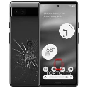 Google Pixel 6a z ilustracją pękniętej tylnej klapki - wymiana zbitej klapki