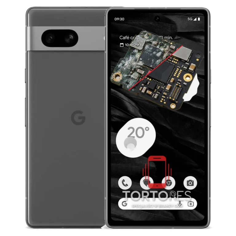 Google Pixel 7a z ilustracją zalania - czyszczenie po zalaniu
