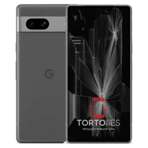 Google Pixel 7a z ilustracją pękniętego wyświetlacza - wymiana zbitego wyświetlacza