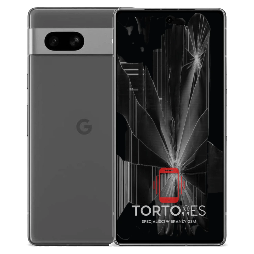 Google Pixel 7a z ilustracją pękniętego wyświetlacza - wymiana zbitego wyświetlacza