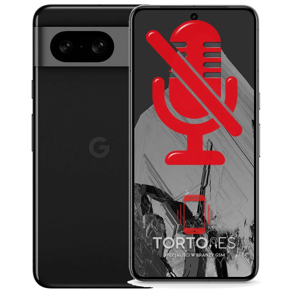 Google Pixel 8 z symbolem mikrofonu - naprawa mikrofonu