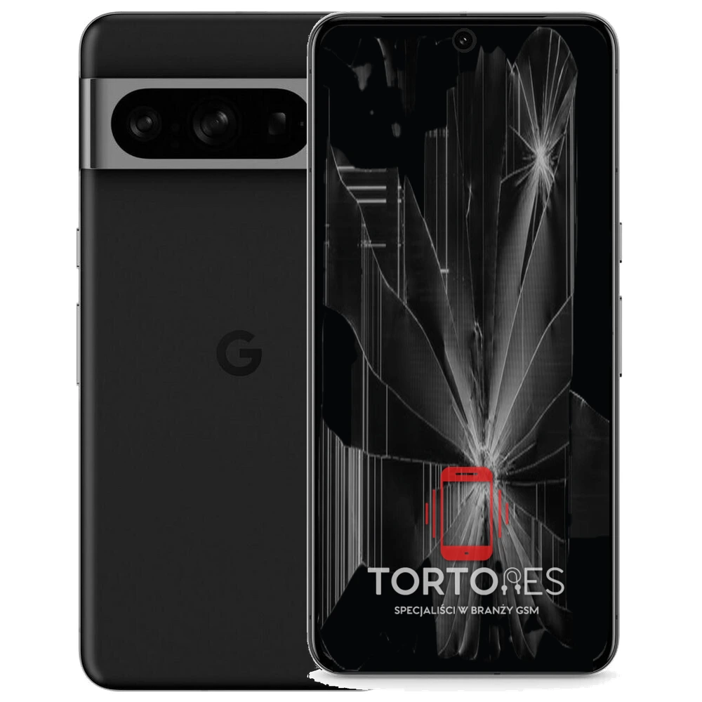Google Pixel 8 Pro z ilustracją pękniętego wyświetlacza - wymiana zbitego wyświetlacza