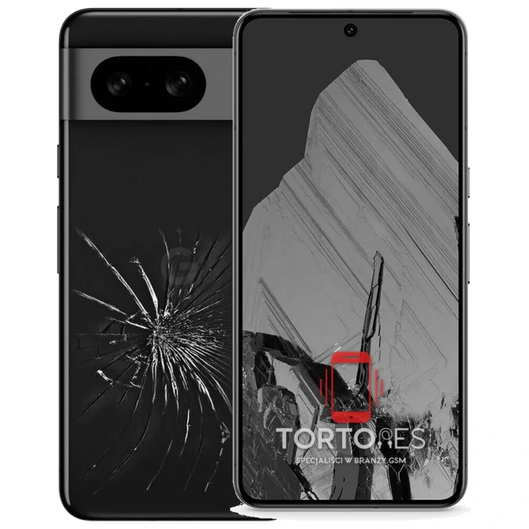 Google Pixel 8 z ilustracją pękniętej tylnej klapki - wymiana zbitej klapki