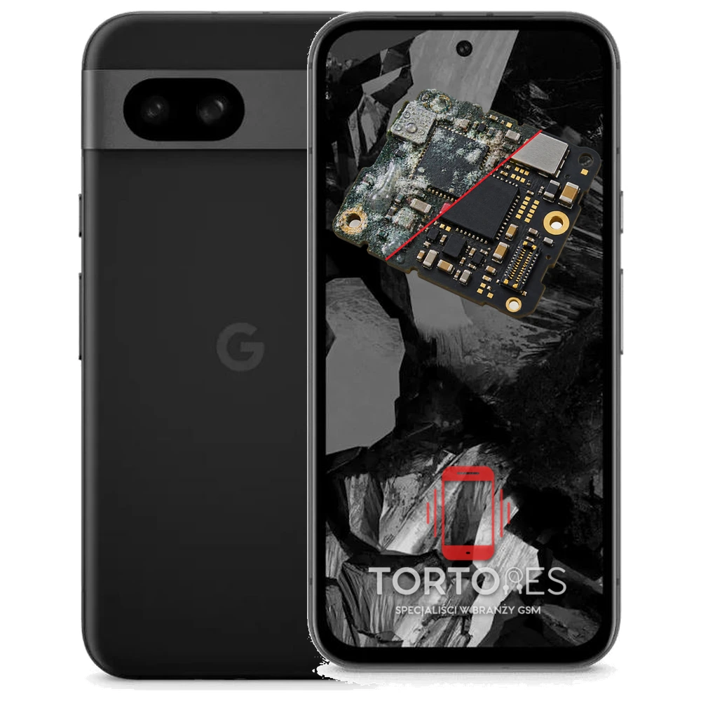 Google Pixel 8a z ilustracją zalania - czyszczenie po zalaniu