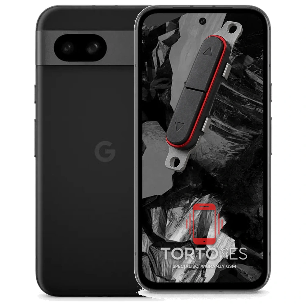 Google Pixel 8a z symbolem przycisków - naprawa przycisków włączania i głośności