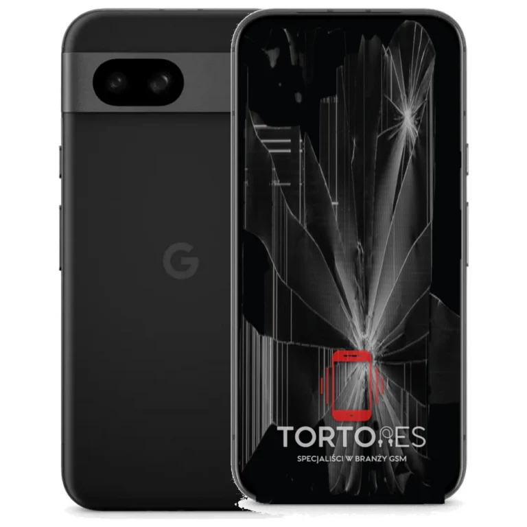 Google Pixel 8a z ilustracją pękniętego wyświetlacza - wymiana zbitego wyświetlacza