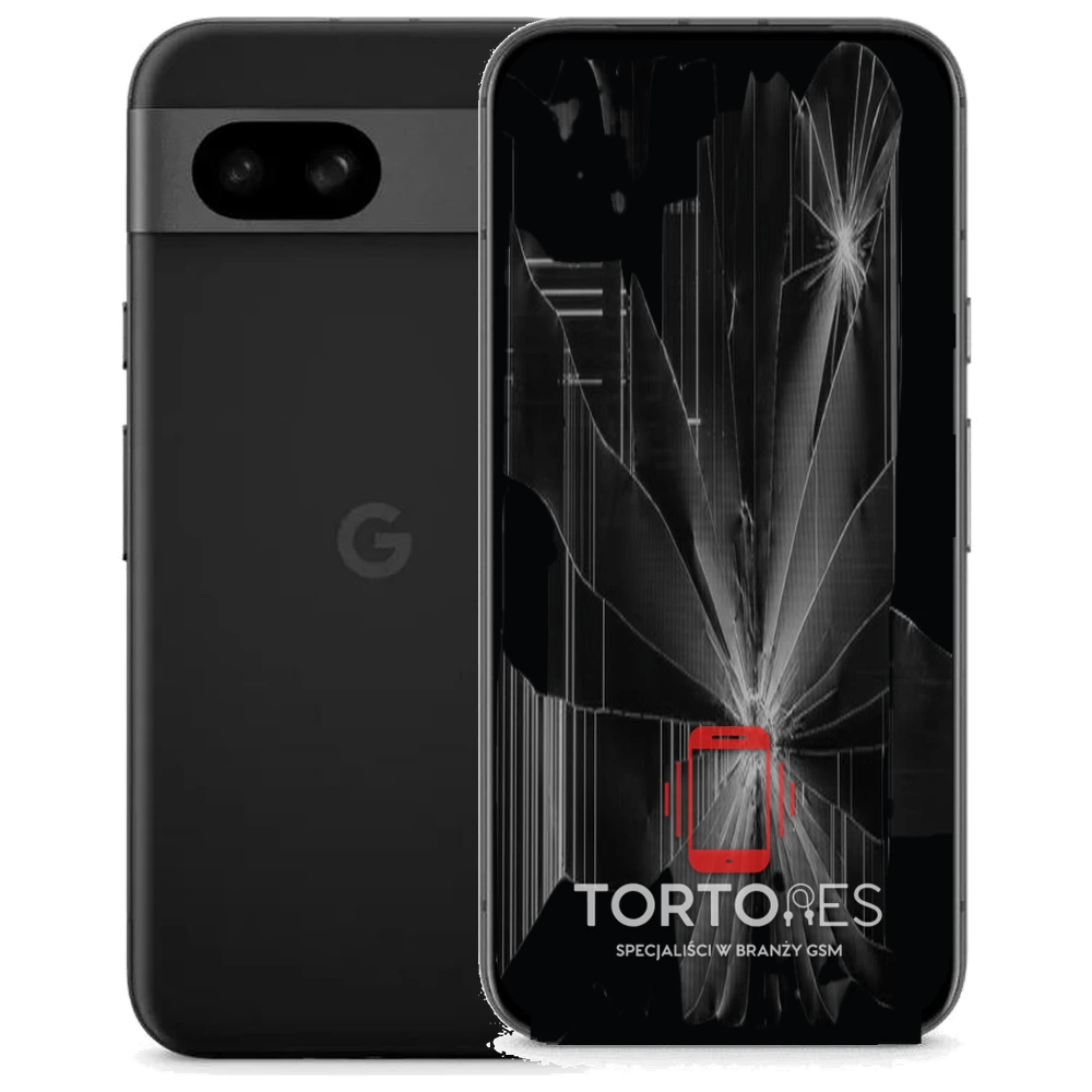 Google Pixel 8a z ilustracją pękniętego wyświetlacza - wymiana zbitego wyświetlacza