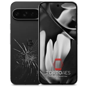 Google Pixel 9 Pro XL z ilustracją pękniętej tylnej klapki - wymiana zbitej klapki