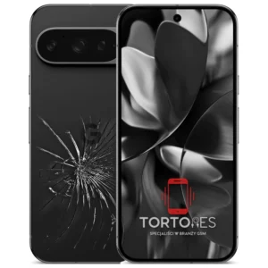 Google Pixel 9 Pro z ilustracją pękniętej tylnej klapki - wymiana zbitej klapki