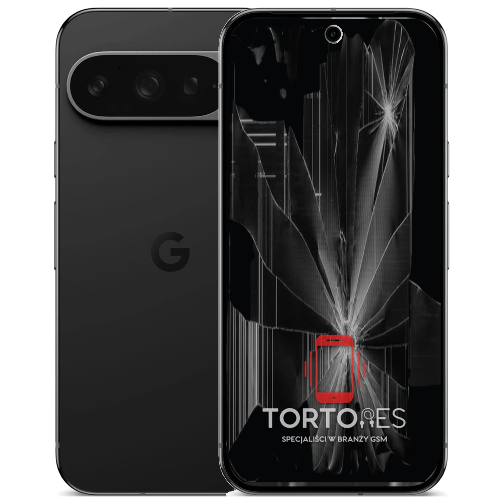 Google Pixel 9 Pro z ilustracją pękniętego wyświetlacza - wymiana zbitego wyświetlacza
