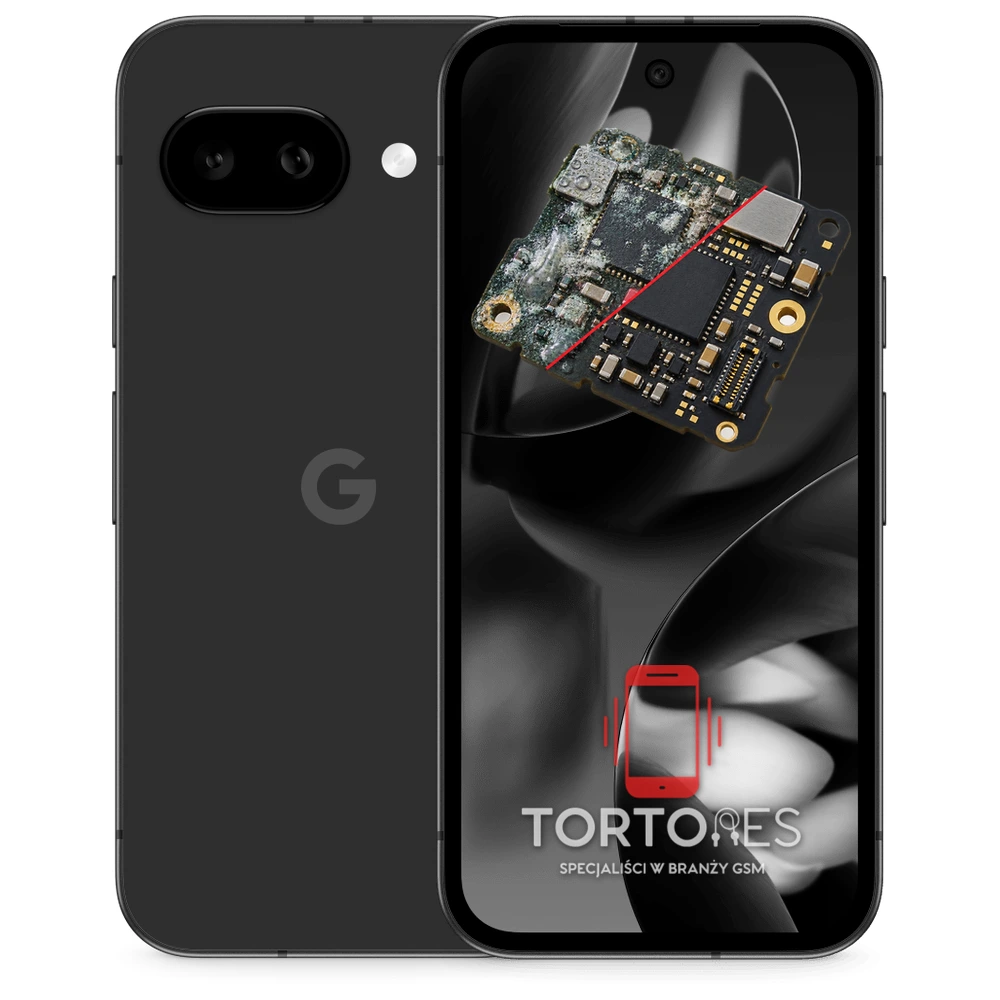 Google Pixel 9a z ilustracją zalania - czyszczenie po zalaniu