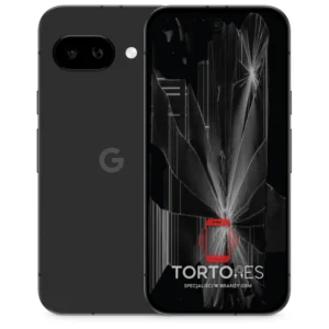 Google Pixel 9a z ilustracją pękniętego wyświetlacza - wymiana zbitego wyświetlacza