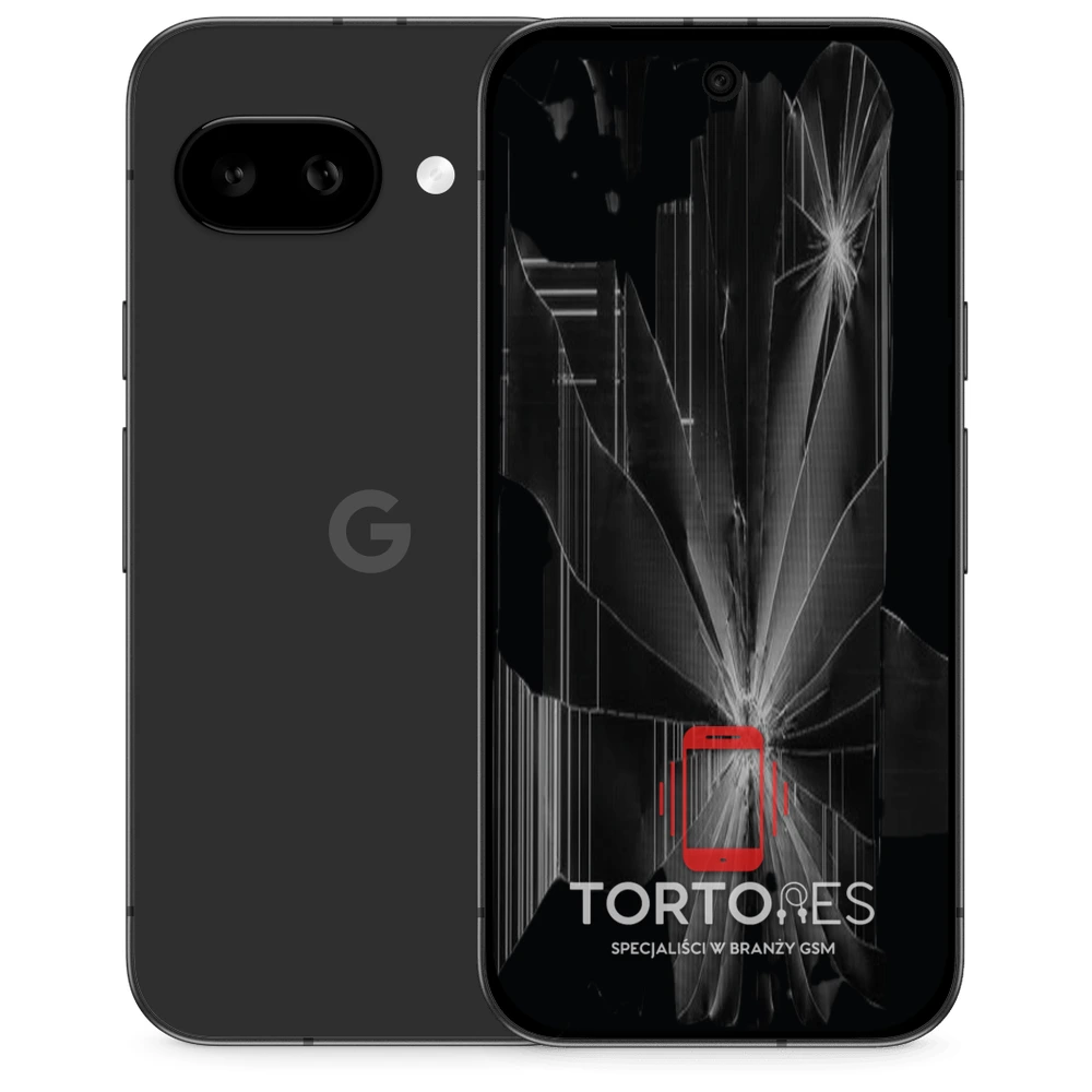 Google Pixel 9a z ilustracją pękniętego wyświetlacza - wymiana zbitego wyświetlacza