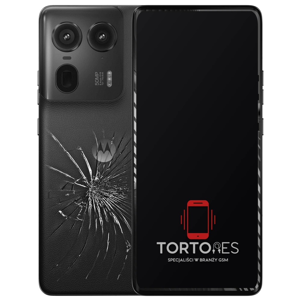 Motorola Edge 50 Ultra z ilustracją pękniętej tylnej klapki - wymiana zbitej klapki