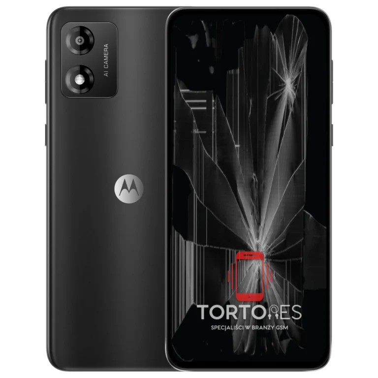 Motorola Moto E13 z ilustracją pękniętego wyświetlacza - wymiana zbitego wyświetlacza