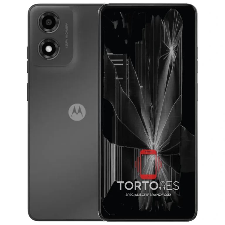 Motorola Moto E14 z ilustracją pękniętego wyświetlacza - wymiana zbitego wyświetlacza