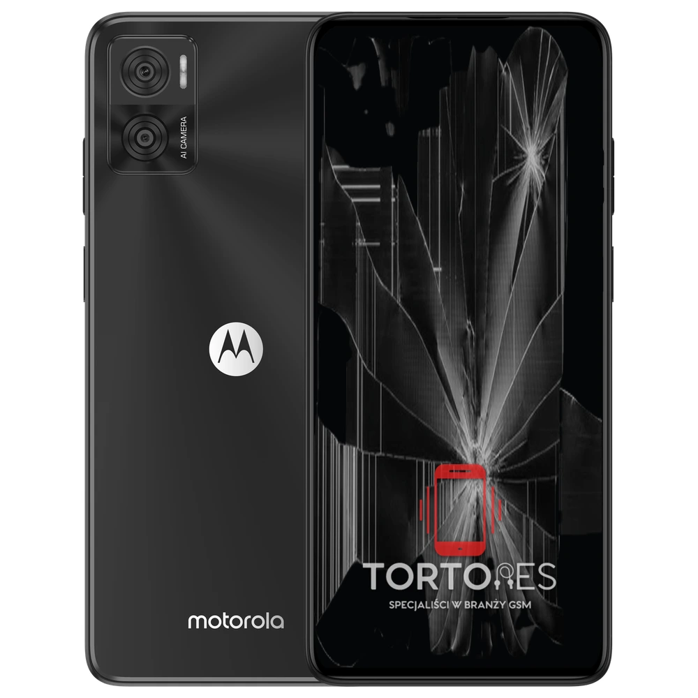 Motorola Moto E22 z ilustracją pękniętego wyświetlacza - wymiana zbitego wyświetlacza