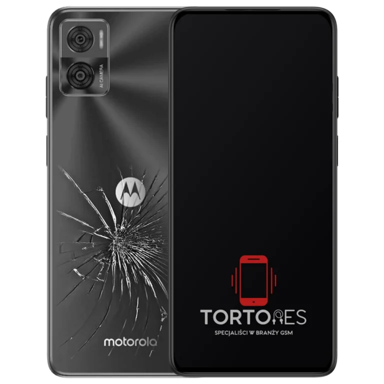 Motorola Moto E22i z ilustracją pękniętej tylnej klapki - wymiana zbitej klapki