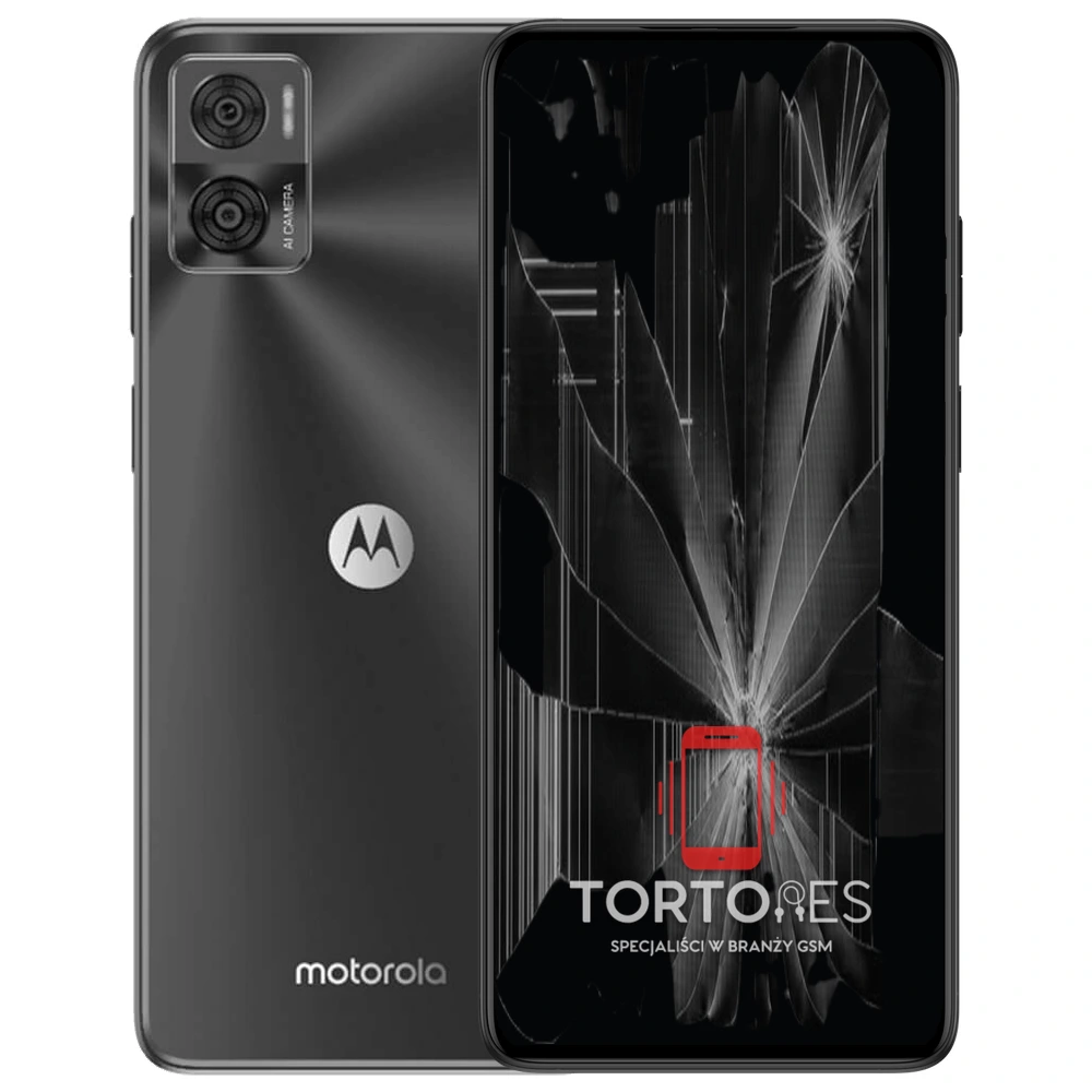 Motorola Moto E22i z ilustracją pękniętego wyświetlacza - wymiana zbitego wyświetlacza