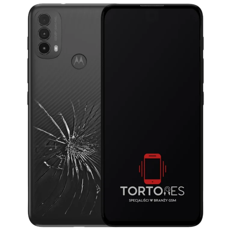 Motorola Moto E30 z ilustracją pękniętej tylnej klapki - wymiana zbitej klapki