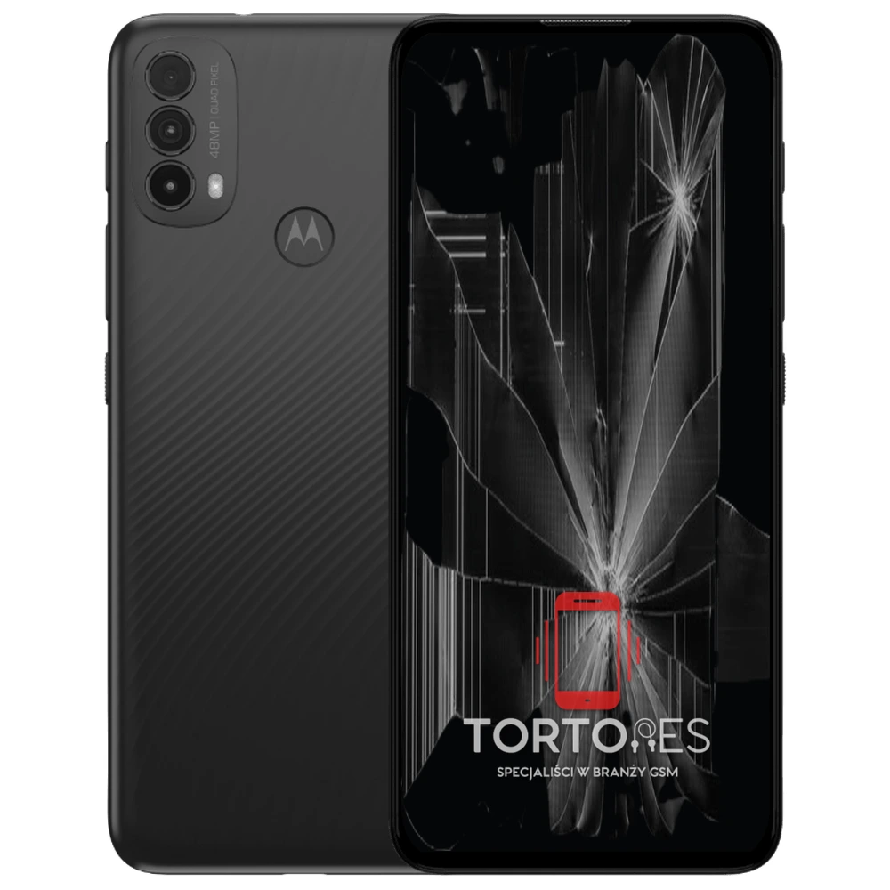 Motorola Moto E30 z ilustracją pękniętego wyświetlacza - wymiana zbitego wyświetlacza