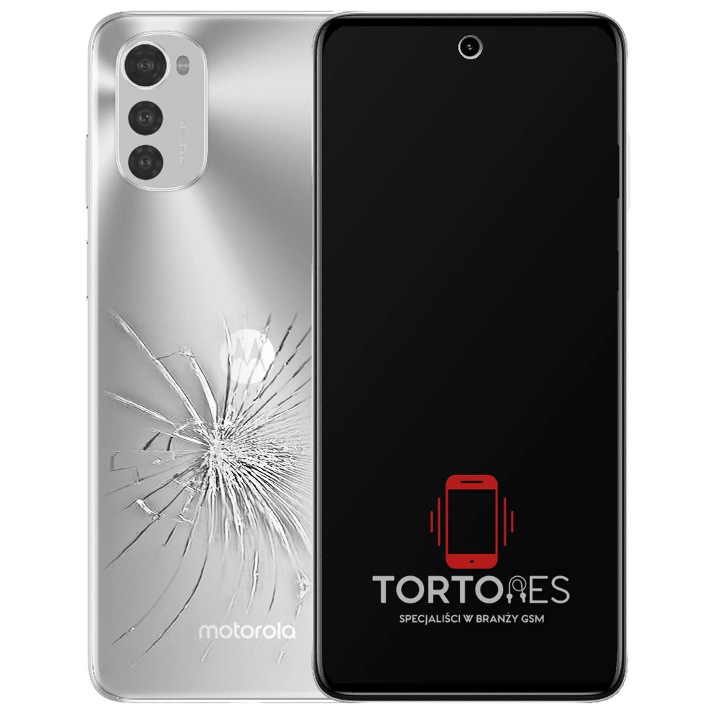 Motorola Moto E32s z ilustracją pękniętej tylnej klapki - wymiana zbitej klapki