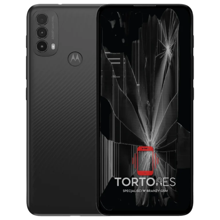 Motorola Moto E40 z ilustracją pękniętego wyświetlacza - wymiana zbitego wyświetlacza