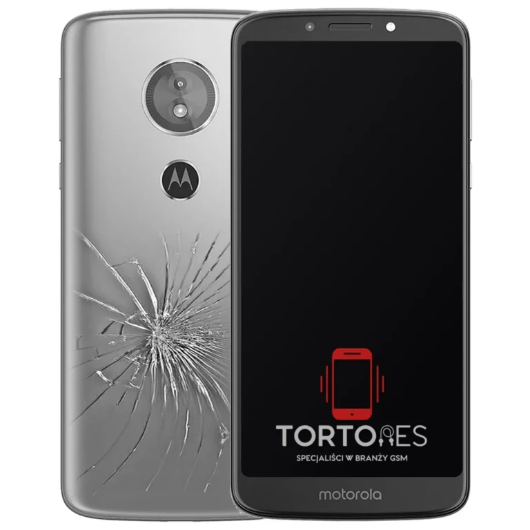 Motorola Moto E5 z ilustracją pękniętej tylnej klapki - wymiana zbitej klapki