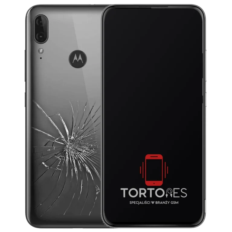 Motorola Moto E6 Plus z ilustracją pękniętej tylnej klapki - wymiana zbitej klapki