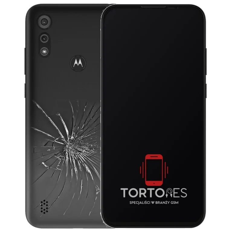 Motorola Moto E6s z ilustracją pękniętej tylnej klapki - wymiana zbitej klapki