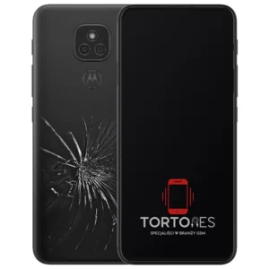 Motorola Moto E7 Plus z ilustracją pękniętej tylnej klapki - wymiana zbitej klapki