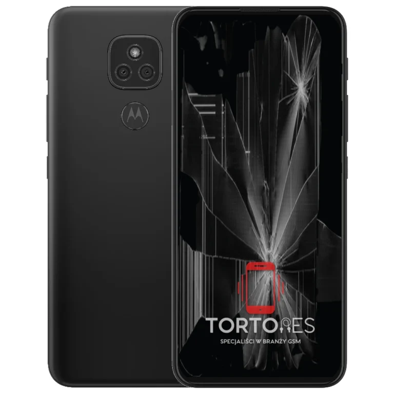 Motorola Moto E7 Plus z ilustracją pękniętego wyświetlacza - wymiana zbitego wyświetlacza