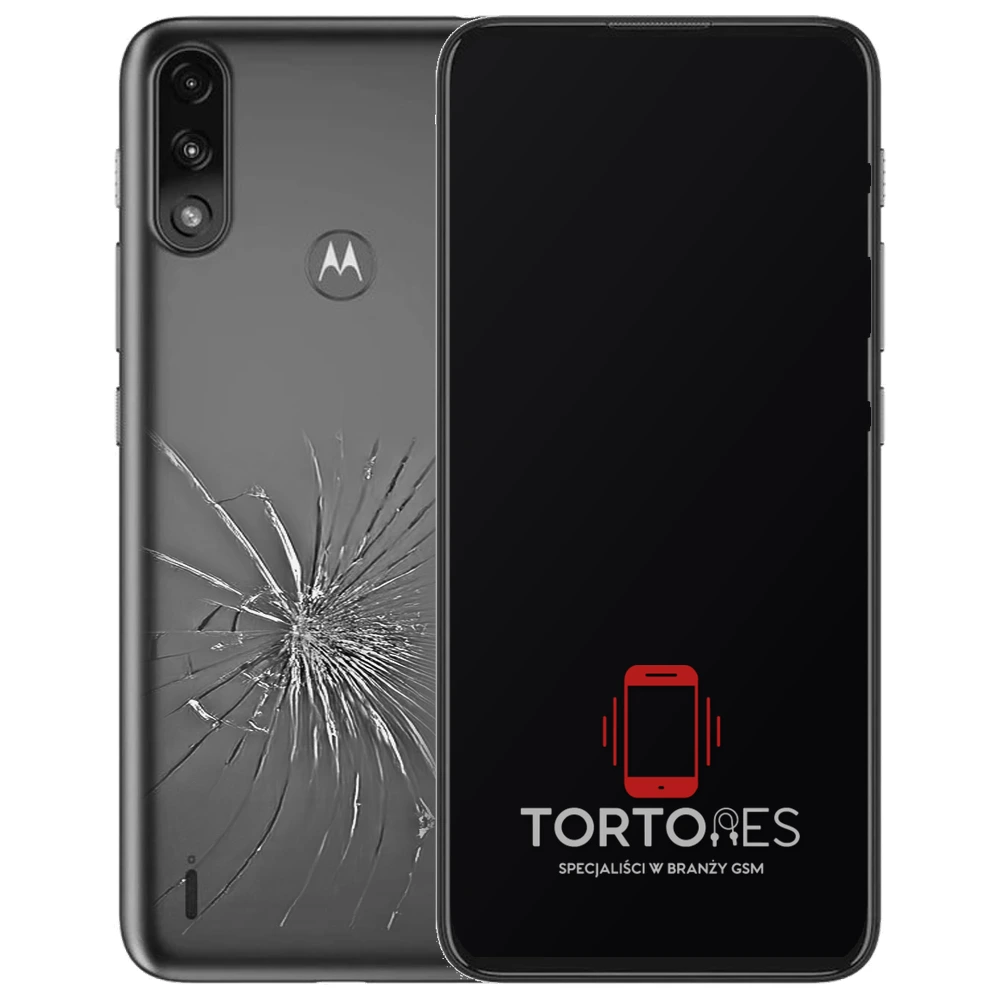 Motorola Moto E7 Power z ilustracją pękniętej tylnej klapki - wymiana zbitej klapki