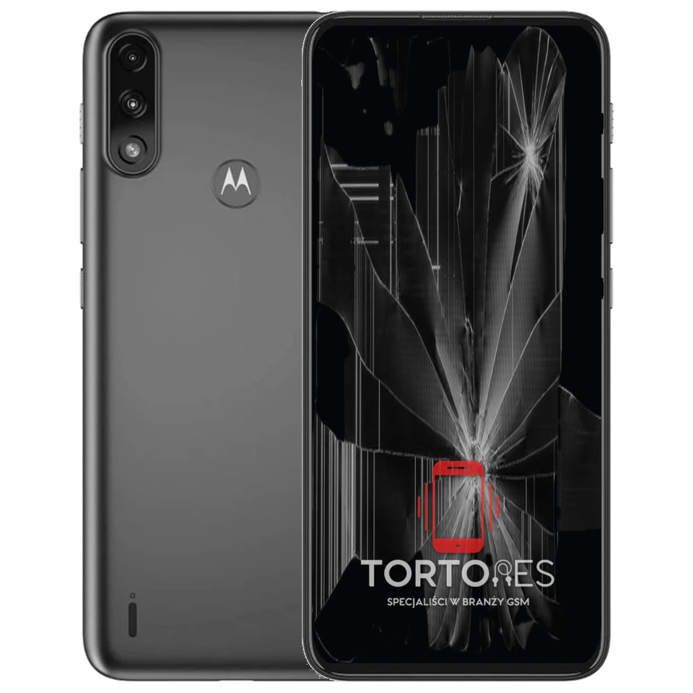 Motorola Moto E7 Power z ilustracją pękniętego wyświetlacza - wymiana zbitego wyświetlacza