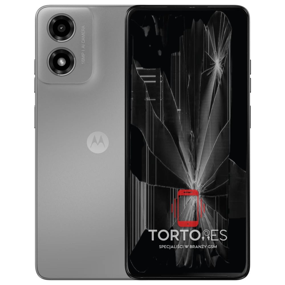 Motorola Moto G04 z ilustracją pękniętego wyświetlacza - wymiana zbitego wyświetlacza
