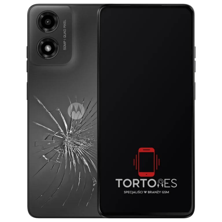 Motorola Moto G04s z ilustracją pękniętej tylnej klapki - wymiana zbitej klapki