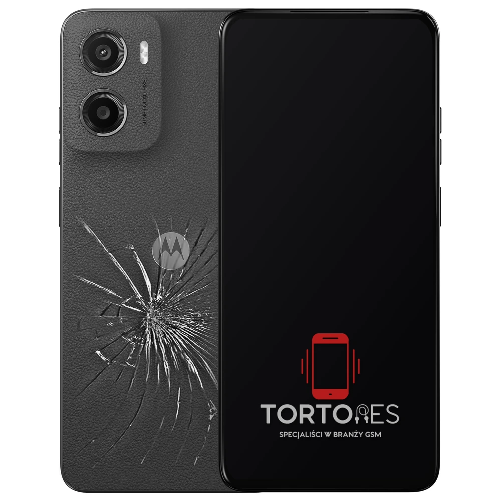 Motorola Moto G05 z ilustracją pękniętej tylnej klapki - wymiana zbitej klapki