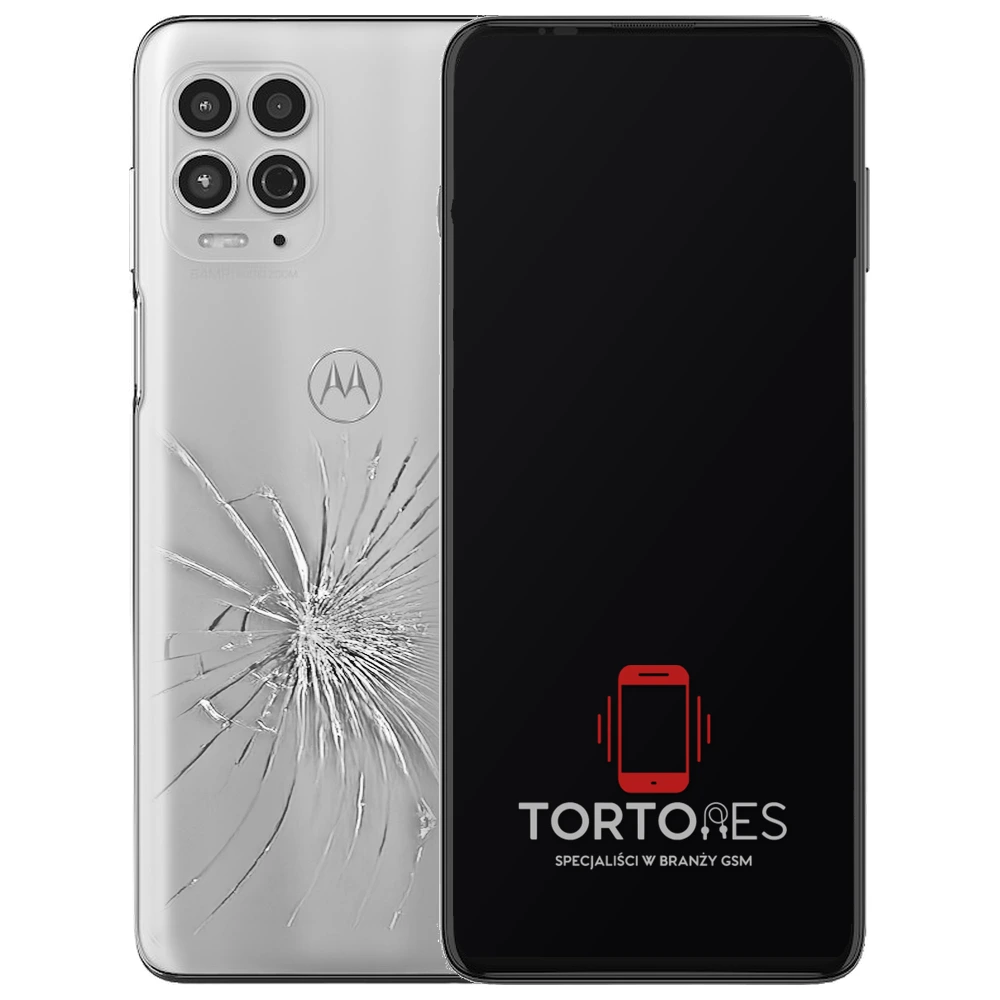 Motorola Moto G100 z ilustracją pękniętej tylnej klapki - wymiana zbitej klapki